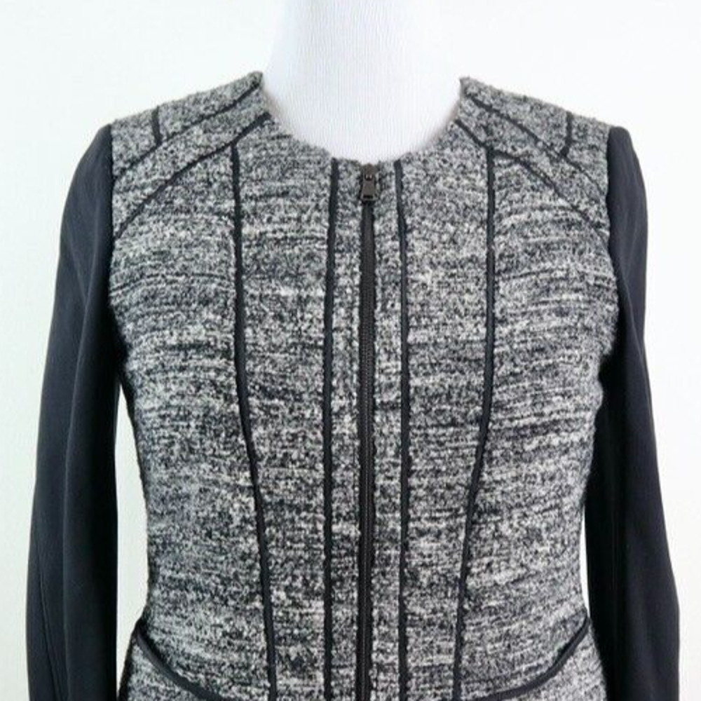 Ann Taylor Size 10 Boucle Wool Blend Moto Jacket Gray Heather - Picture 2 of 11